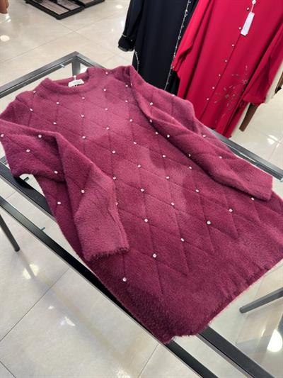 Önü Taşlı Baklavalı Angora Tunik 140293 T-25 Bordo