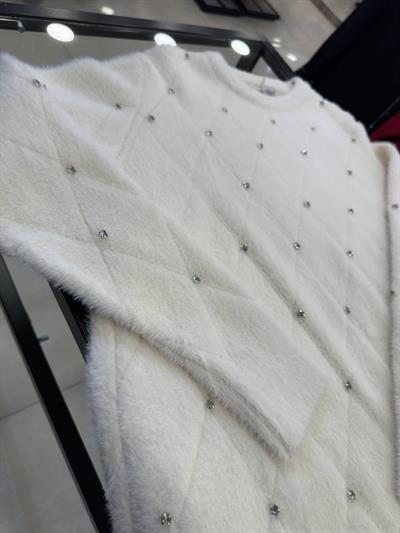 Önü Taşlı Baklavalı Angora Tunik 140293 T-25 Ekru
