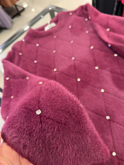 Önü Taşlı Baklavalı Angora Tunik 140293 T-25 Bordo