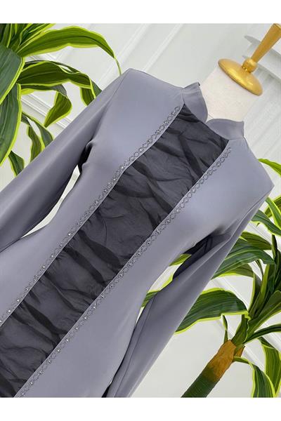 Önü Tül Drape Tunik 750 Gri