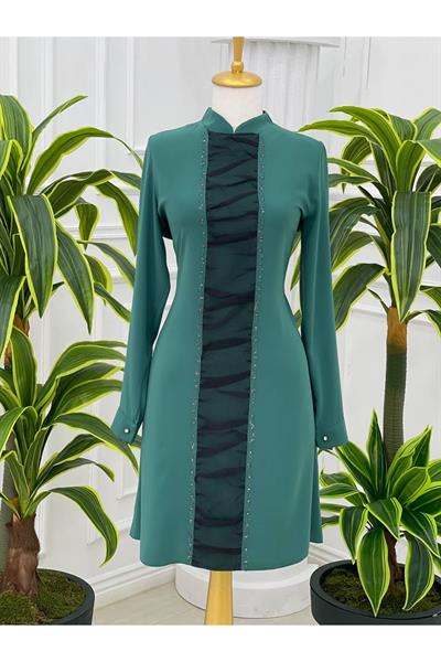 Önü Tül Drape Tunik 750 Yeşil