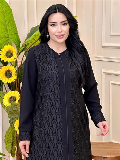 Önü Tüm Güpür Ferace 8200 f025 Siyah