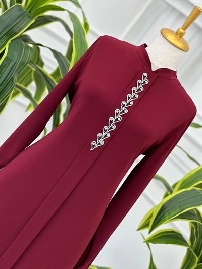 Önü Yaprak Taş İşleme Tunik 873 T-24 Bordo