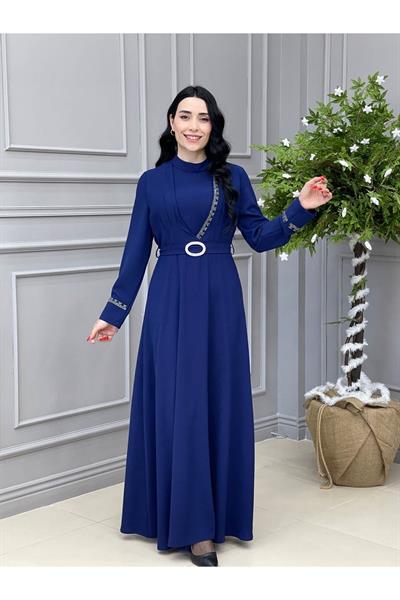 Önü Yarım Taşlı Elbise 5517 Saks