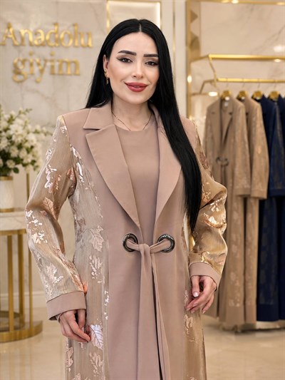 Organize Detay Abaya Elbise 3008 T-26 Bej