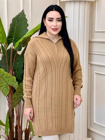 Örğü Desen Fermuarlı Hırka 34011 Kahverengi