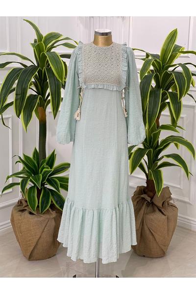 Örğü Halka Desen Elbise 1355 Mint yeşili