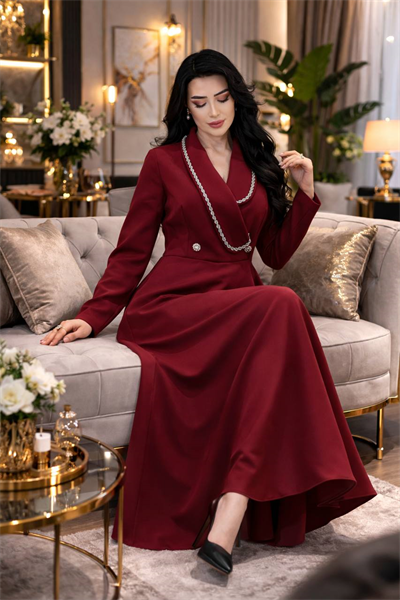 Örgü Taş Şerit Elbise 0525 T-26 Bordo