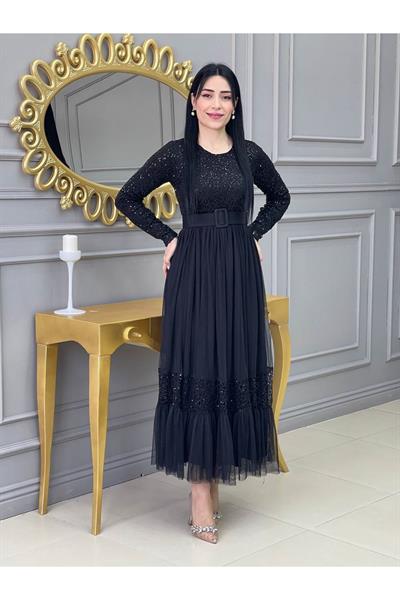 Örümcek Ağı Güpür Elbise 3030 Siyah