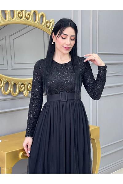 Örümcek Ağı Güpür Elbise 3030 Siyah