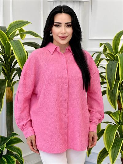 Oversize Arkası Robalı Gömlek 2441020 t-24 pembe