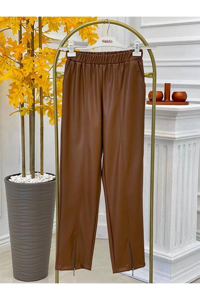 Paça Fermuar Deri Pantolon 713 Taba