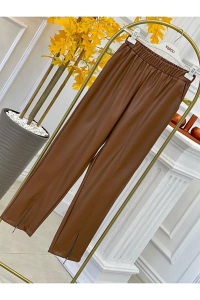 Paça Fermuar Deri Pantolon 713 Taba