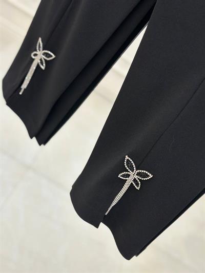 Paça Kelebek Taş İşleme Pantolon  1030 p-025 Siyah