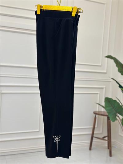 Paça Kelebek Taş İşleme Pantolon  1030 p-025 Siyah