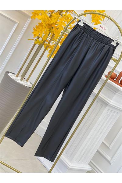 Paça Yırtmaç Deri Pantolon 712 Siyah