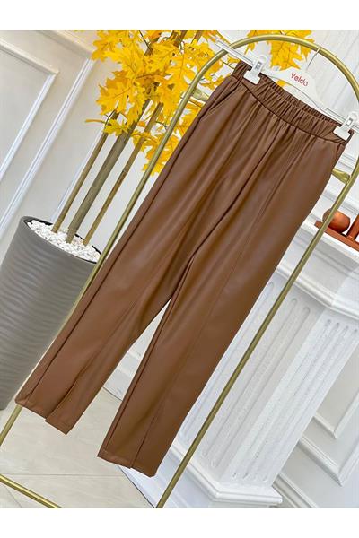 Paça Yırtmaç Deri Pantolon 712 Taba