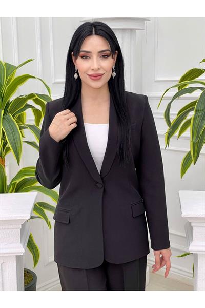 Palazo Pantolon Tek Düğme Takım 62201 Siyah