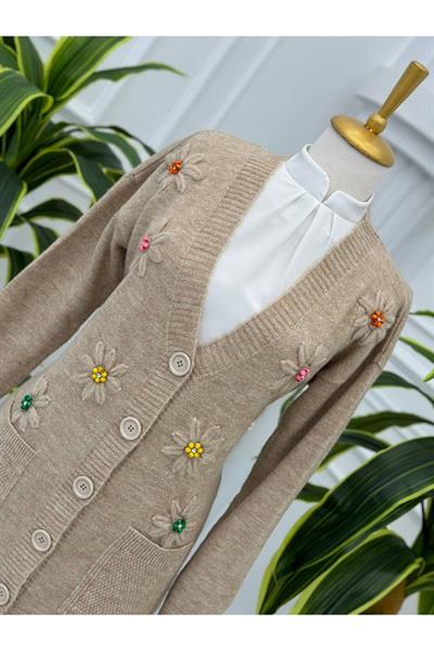 Papatya İşleme Hırka 7625 Bej