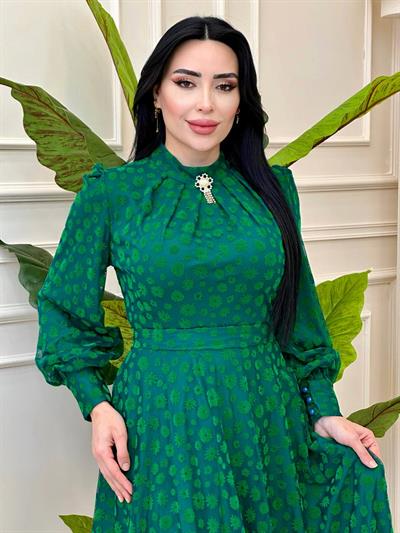 Papatye Desen Tül Elbise 3686 t-24 Yeşil