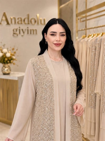Payet File Detay Abaya Elbise 4816 T-26 Bej