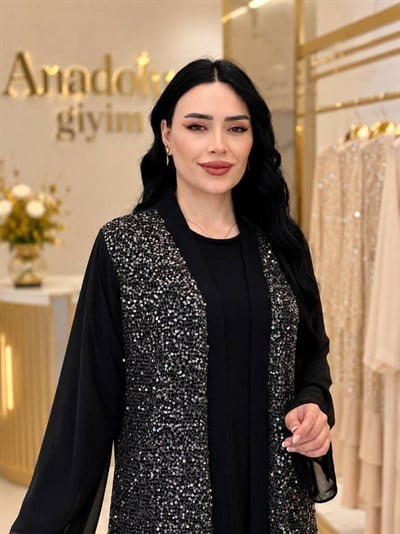 Payet File Detay Abaya Elbise 4816 T-26 Siyah
