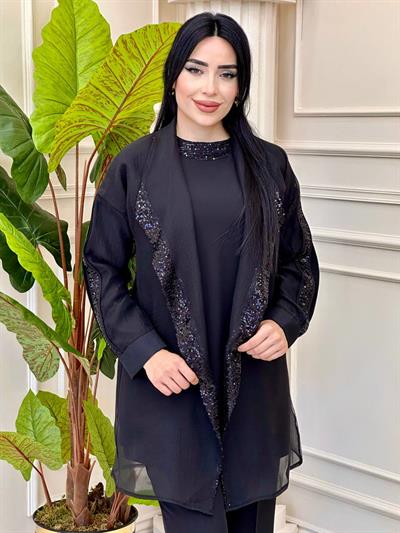 Payet Şeritli Üçlü Takım 6115 t-24 Siyah
