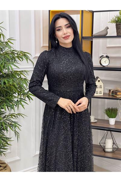 Payetli Elbise 3874 Siyah