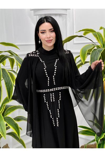 Pelerin Damla Taş Elbise 3783 Siyah