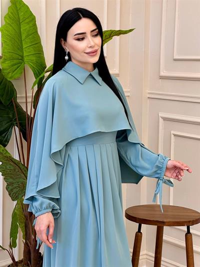 Pelerinli Pilise Elbise 3079 e025 Mint yeşili