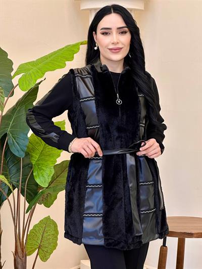 Peluş Taşlı Üçlü Takım 25114 T-25 Siyah