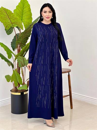Penye Anne Elbise Çizgi Taşlı 9065 T-25 Lacivert