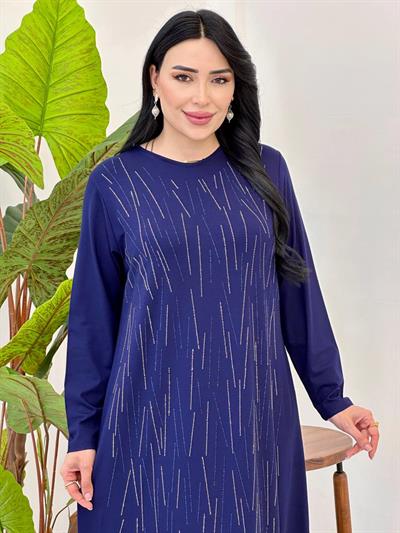 Penye Anne Elbise Çizgi Taşlı 9065 T-25 Lacivert
