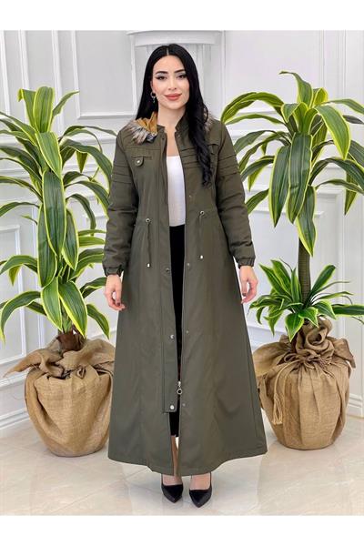 Pile Detay Tam Boy Parka 2028 Haki