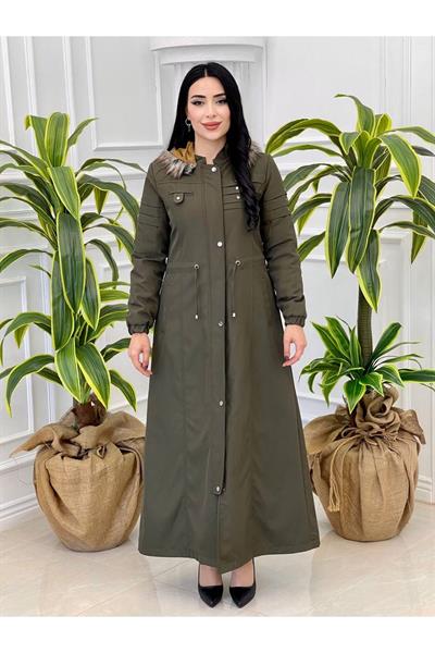 Pile Detay Tam Boy Parka 2028 Haki