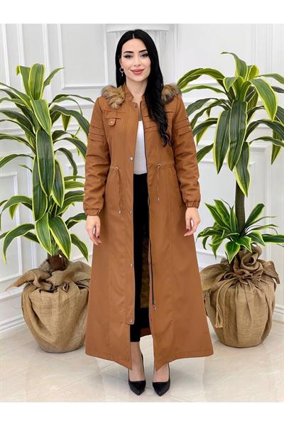 Pile Detay Tam Boy Parka 2028 Taba