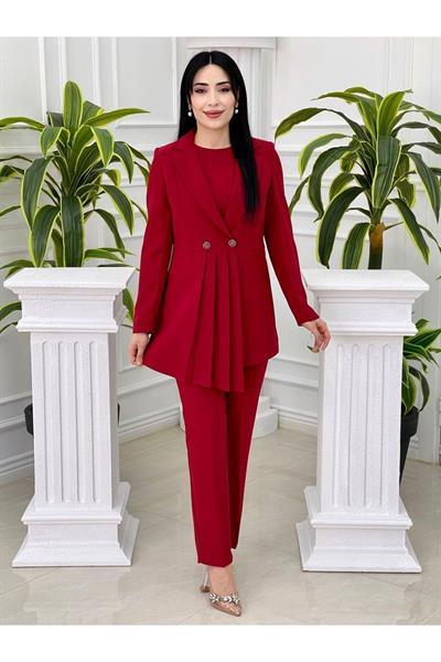 Pile Detay Üçlü Takım 5712 Kırmızı