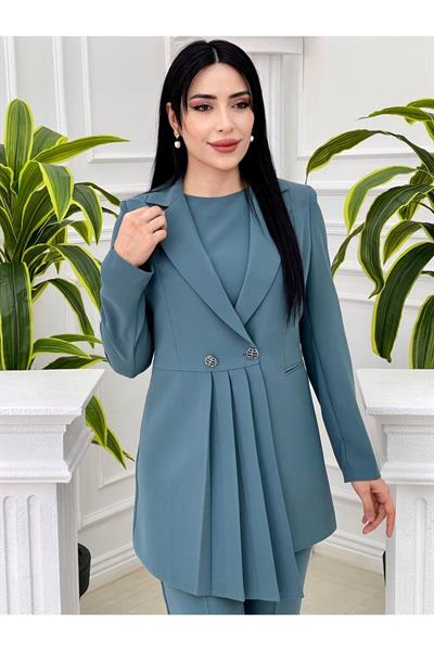 Pile Detay Üçlü Takım 5712 Mavi