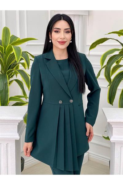 Pile Detay Üçlü Takım 5712 Zümrüt Yeşil