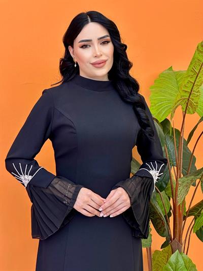 Pilise Detay Krep Abiye 0098 Siyah