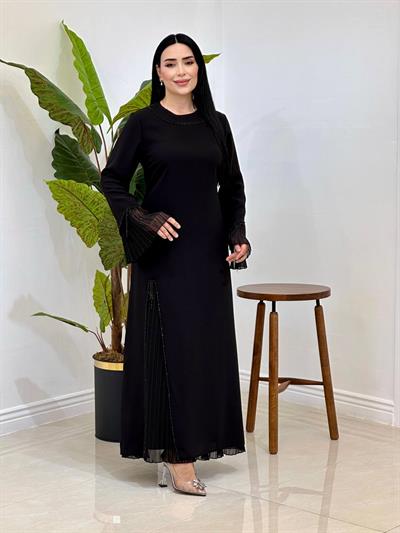 Pilise Detay Krep Elbise 2143 T-25 Siyah