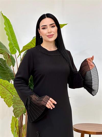 Pilise Detay Krep Elbise 2143 T-25 Siyah