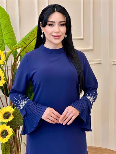 Pilise Detay Taşlı Krep Elbise 5406  E-25 Lacivert