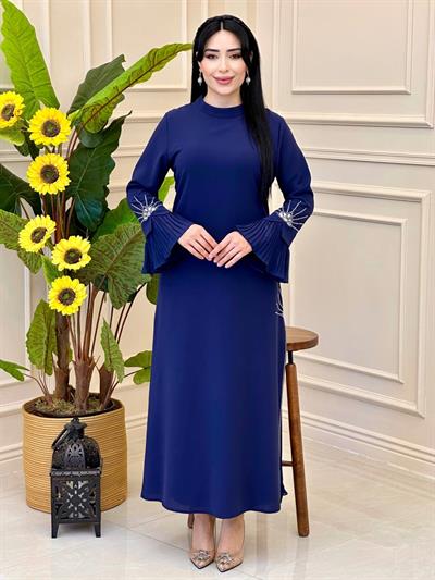 Pilise Detay Taşlı Krep Elbise 5406  E-25 Lacivert