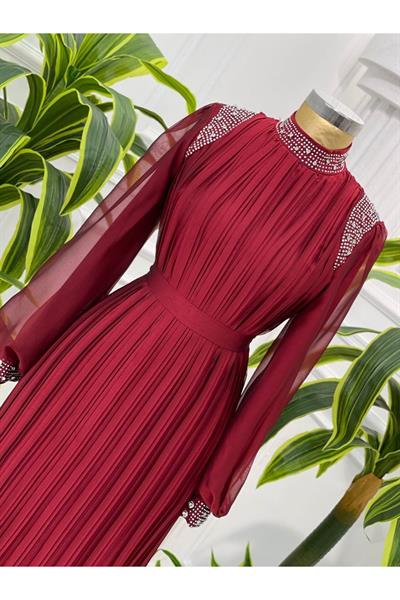 Pilise Taşlı Jan Jan Elbise 4060 Bordo