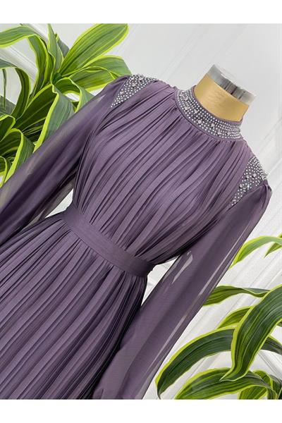 Pilise Taşlı Jan Jan Elbise 4060 Leylak
