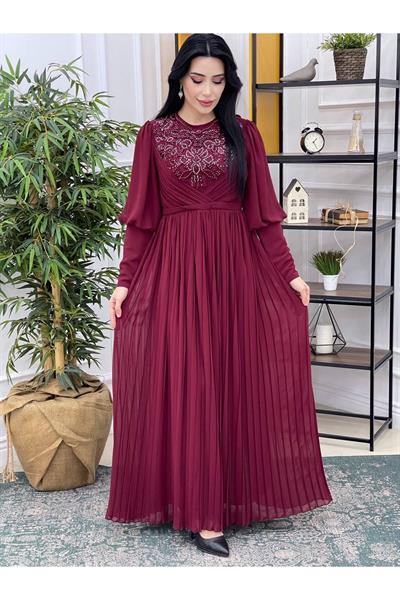 Piliseli Abiye 3078 Bordo
