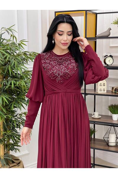 Piliseli Abiye 3078 Bordo