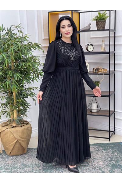 Piliseli Abiye 3078 Siyah