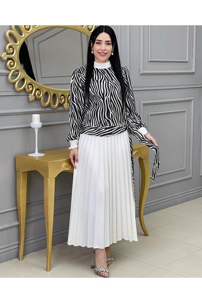 Piliseli Desenli Etekli Takım 1153 Beyaz Zebra